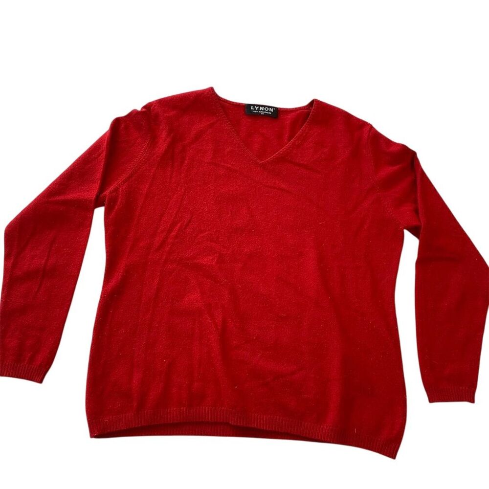 LYNON Men's XL Red V-Neck Cashmere Pullover Sweater Long Sleeve‎